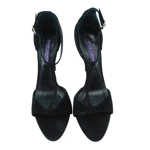 RALPH LAUREN Collection Purple Label Black Suede T Strap Ankle Sandal Heels 9 - Picture 3 of 9